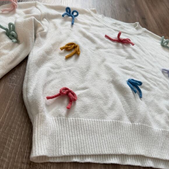 Luna Ivy Anthropologie 3D Bow Sweater Womens Large White Coquette - Picture 5 of 8
